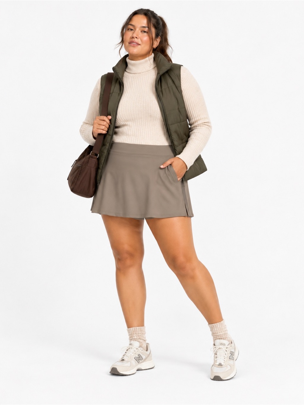 Member’s Mark Khaki Olive A-Line Athletic Skort Zipper Pockets – Size XL EUC